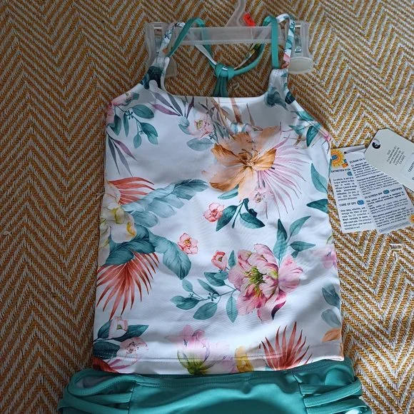 NWT M.I.D. Girls Two-Piece Floral Swimsuit Size 7-8 - Picture 2 of 8